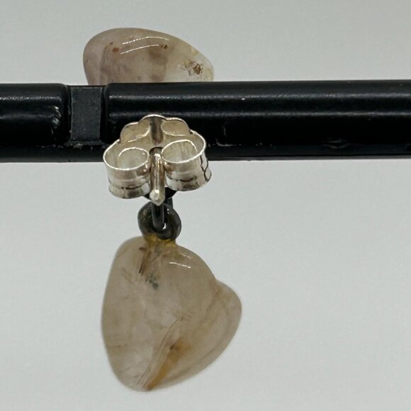 Vintage Sterling Silver Dangle Earrings With Natural Quartz Gemstones - Picture 7 of 12
